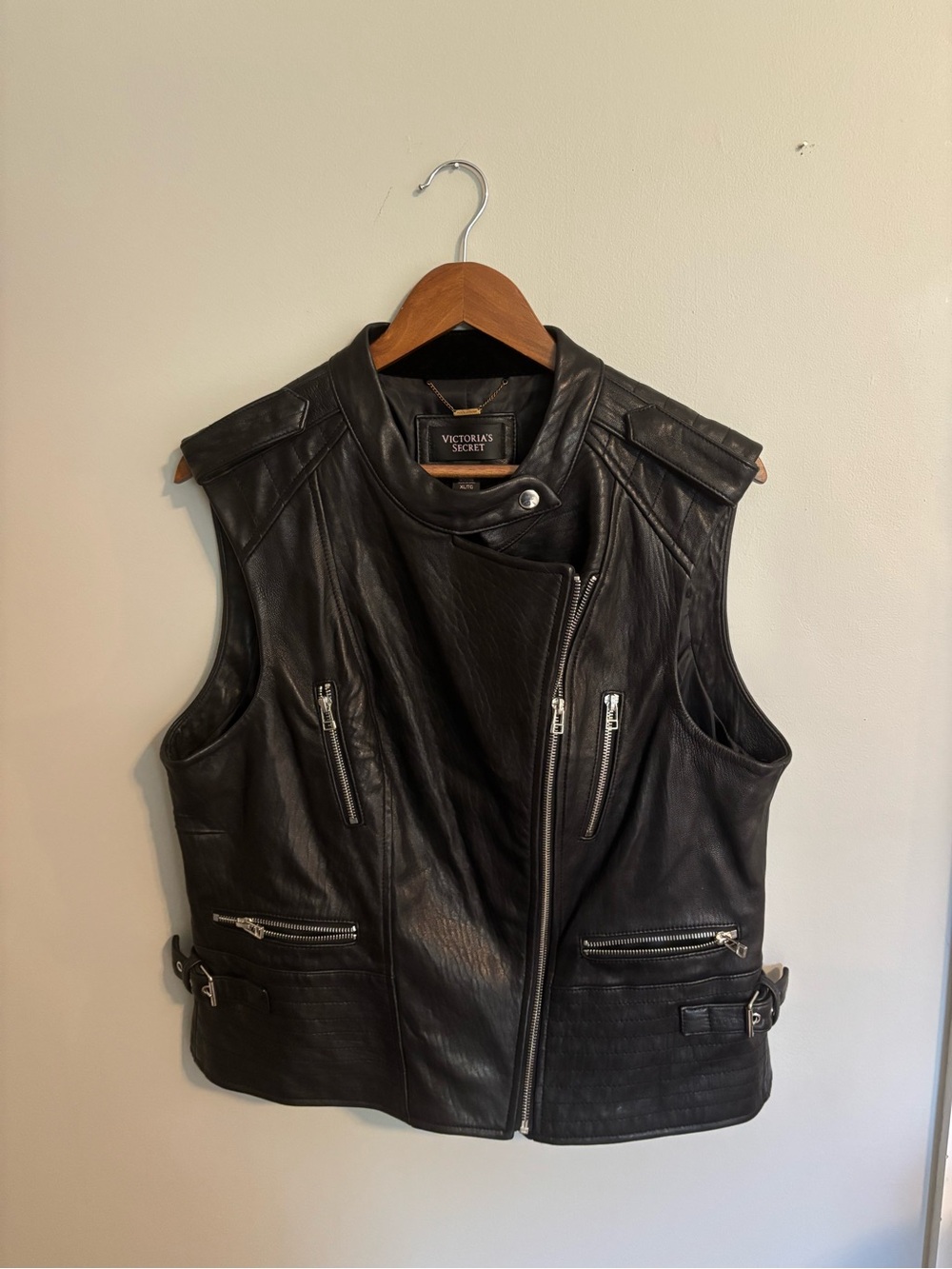 Victoria's Secret Black Leather Moto Vest